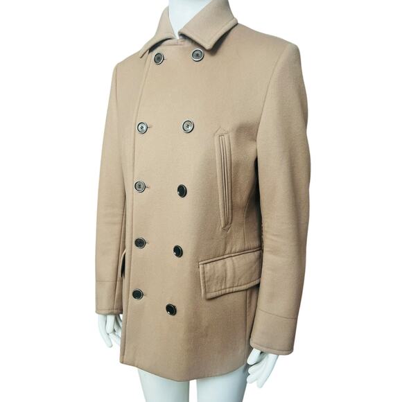 BOSS Hugo Boss Tailored T Cawel Wool Blend Coat Size US 40R Tan Pea Coat - Picture 7 of 14